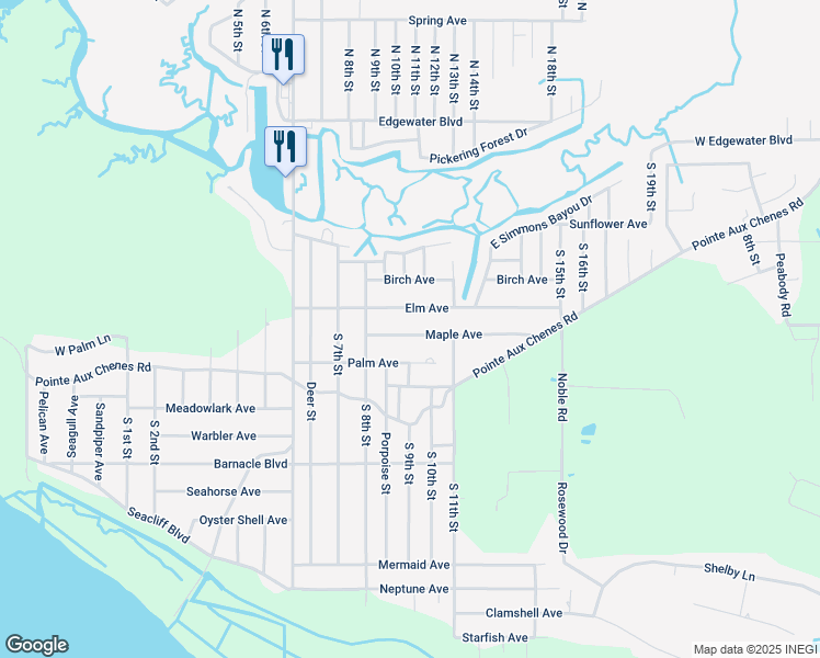 map of restaurants, bars, coffee shops, grocery stores, and more near 8708 Maple Avenue in Ocean Springs