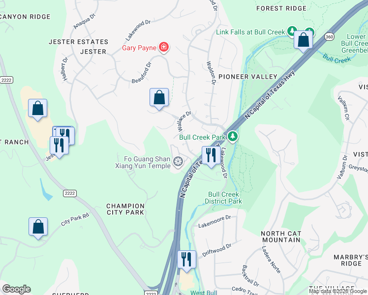 map of restaurants, bars, coffee shops, grocery stores, and more near 6905 Flamingsworth Hollow Drive in Austin