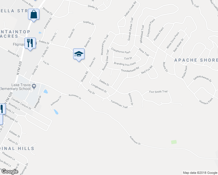 map of restaurants, bars, coffee shops, grocery stores, and more near 14701 Debba Drive in Austin