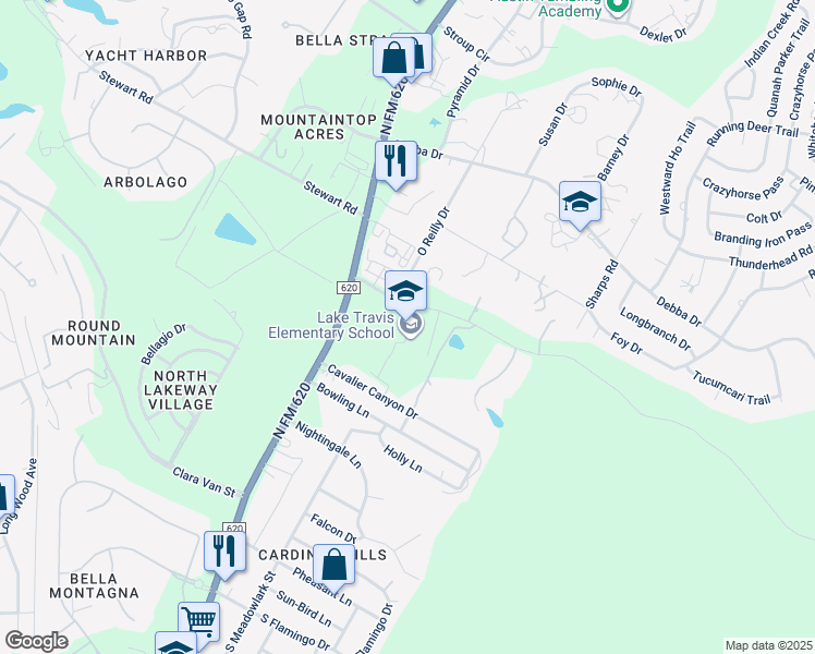map of restaurants, bars, coffee shops, grocery stores, and more near 15303 Kollmeyer Drive in Austin
