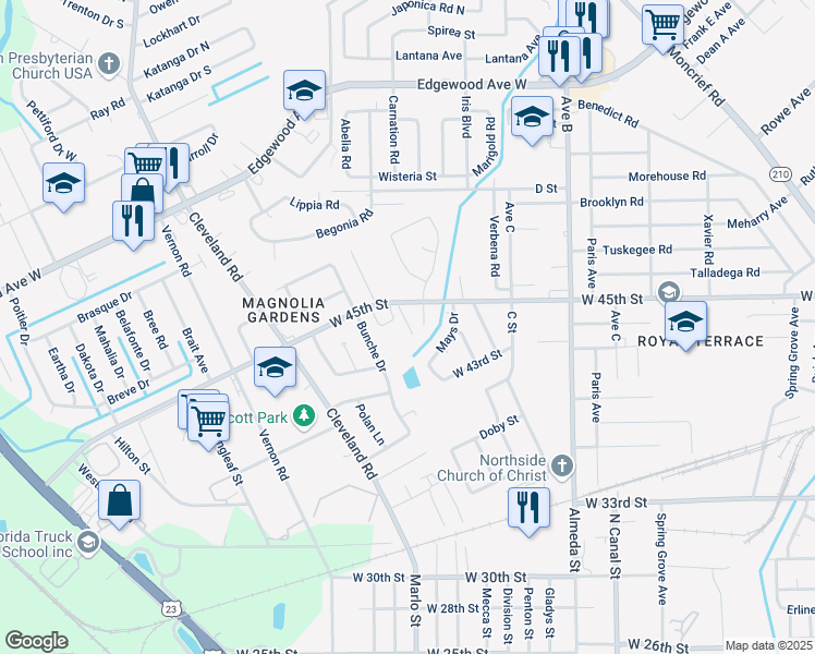 map of restaurants, bars, coffee shops, grocery stores, and more near 5404 Minosa Court in Jacksonville