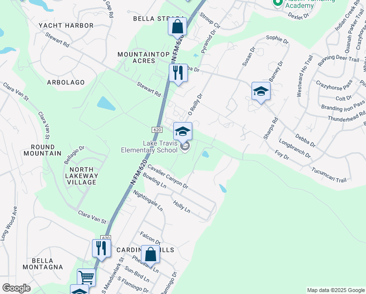 map of restaurants, bars, coffee shops, grocery stores, and more near 15303 Kollmeyer Drive in Austin
