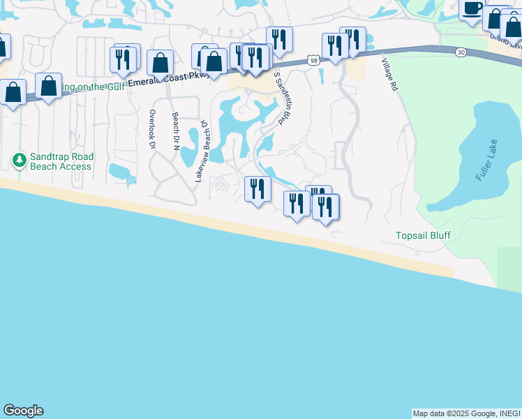 map of restaurants, bars, coffee shops, grocery stores, and more near 4024 Beachside 1 Dr in Miramar Beach
