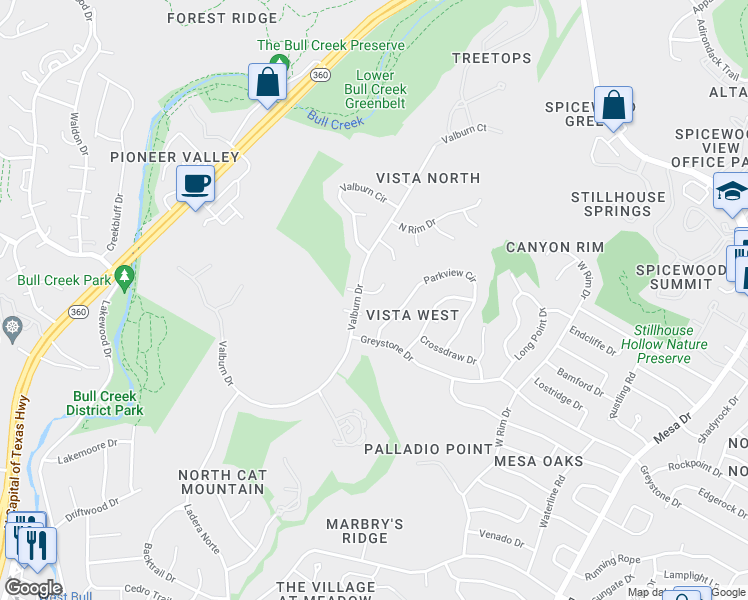 map of restaurants, bars, coffee shops, grocery stores, and more near 5007 Arax Cove in Austin