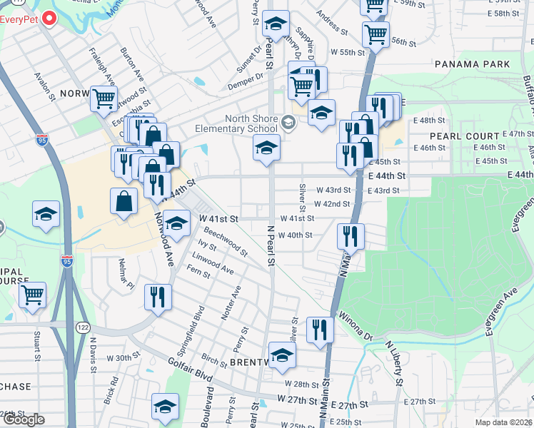 map of restaurants, bars, coffee shops, grocery stores, and more near 305 West 41st Street in Jacksonville
