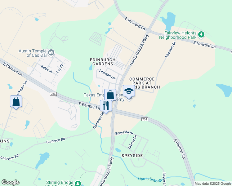 map of restaurants, bars, coffee shops, grocery stores, and more near 5733 Clyde Lane in Austin