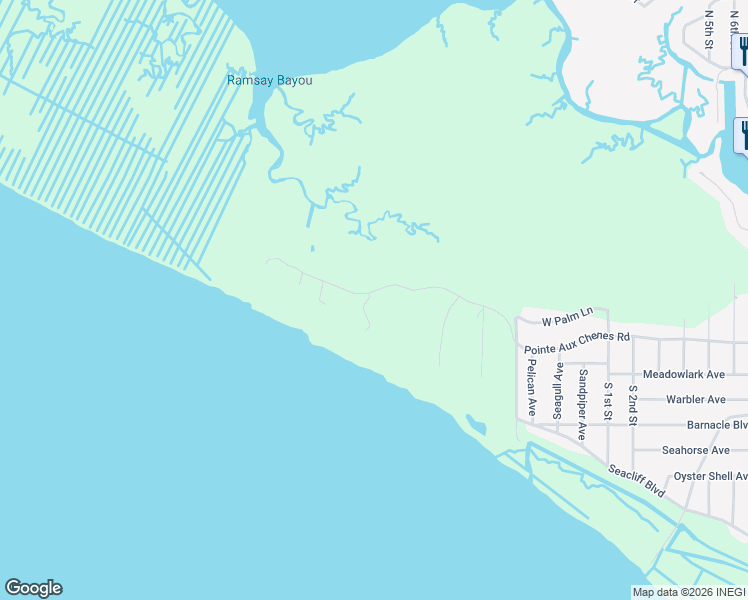 map of restaurants, bars, coffee shops, grocery stores, and more near 9807-10007 Pointe Aux Chenes Road in Ocean Springs