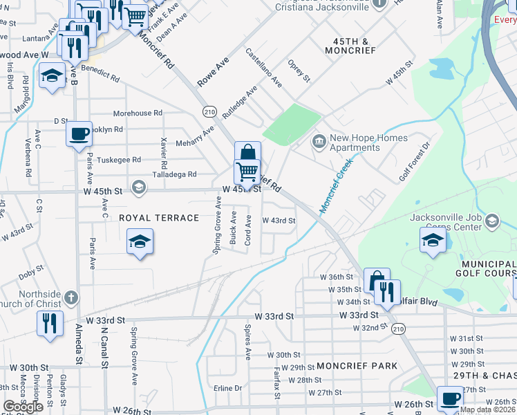 map of restaurants, bars, coffee shops, grocery stores, and more near 1759 West 43rd Street in Jacksonville