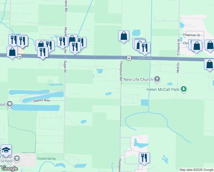 map of restaurants, bars, coffee shops, grocery stores, and more near 256 Thompson Road in Santa Rosa Beach