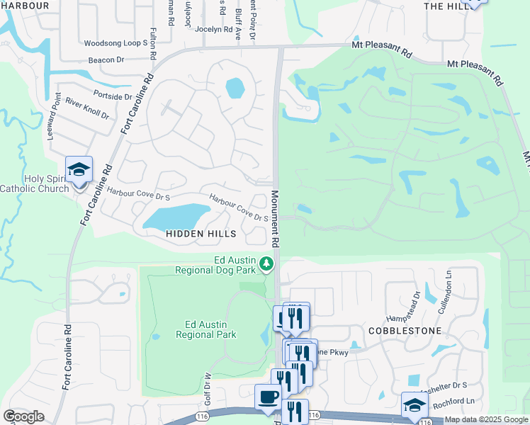 map of restaurants, bars, coffee shops, grocery stores, and more near 12220 Smoke Ridge Circle South in Jacksonville