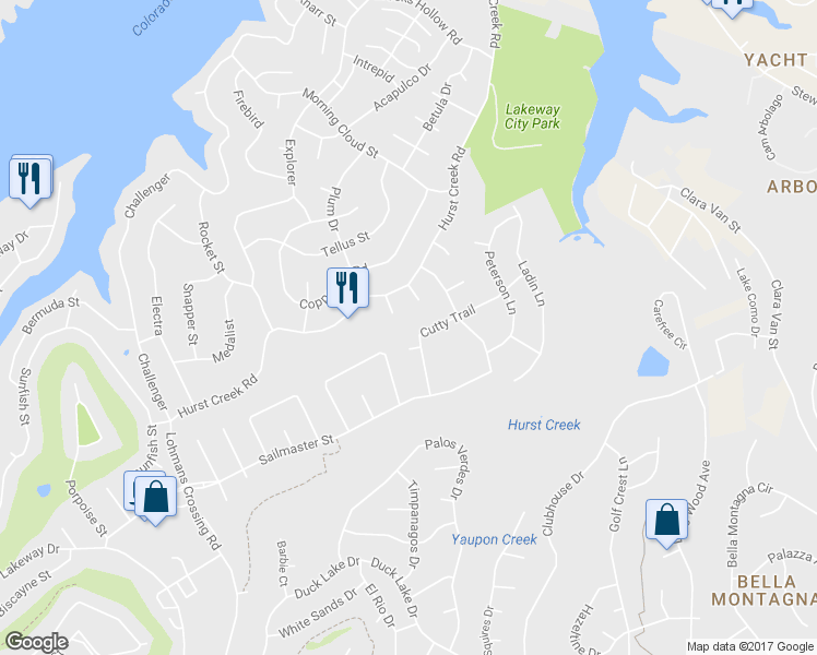 map of restaurants, bars, coffee shops, grocery stores, and more near 517 Cutty Trail in Austin