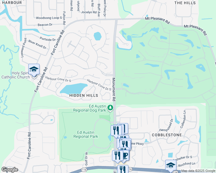 map of restaurants, bars, coffee shops, grocery stores, and more near 12220 Smoke Ridge Circle South in Jacksonville