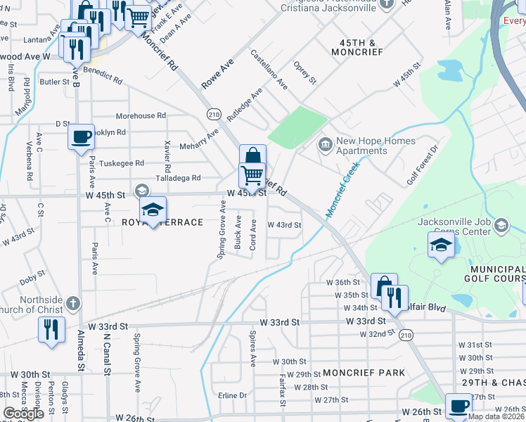 map of restaurants, bars, coffee shops, grocery stores, and more near 1759 West 43rd Street in Jacksonville