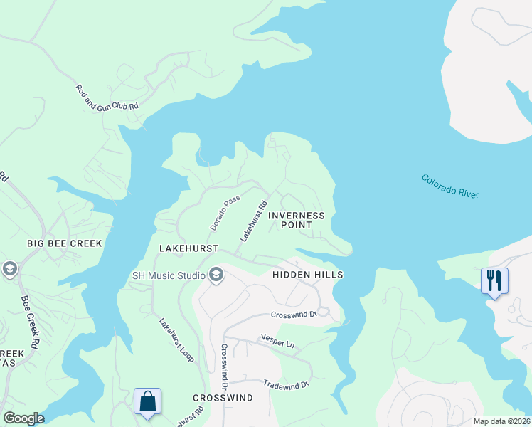 map of restaurants, bars, coffee shops, grocery stores, and more near 2109 Lakehurst Road in Austin