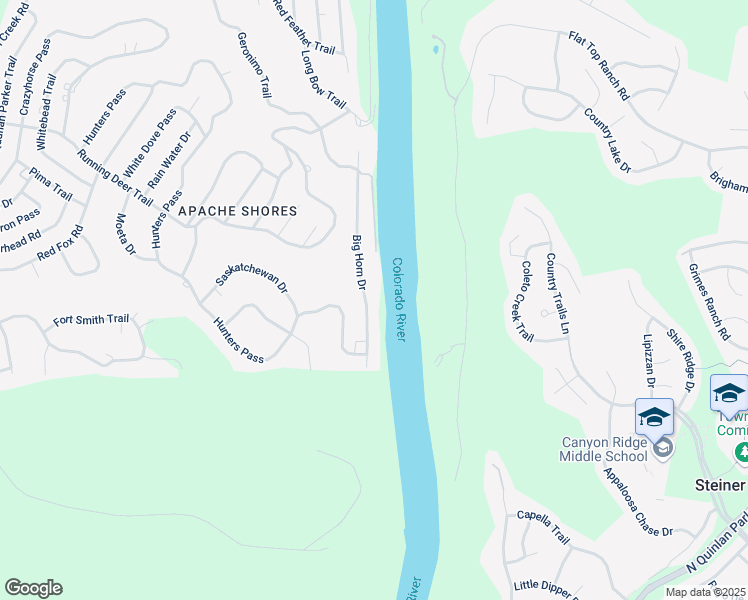 map of restaurants, bars, coffee shops, grocery stores, and more near 2103 Big Horn Drive in Austin