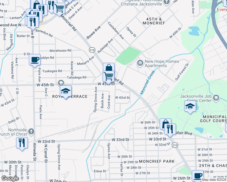 map of restaurants, bars, coffee shops, grocery stores, and more near 1759 West 43rd Street in Jacksonville