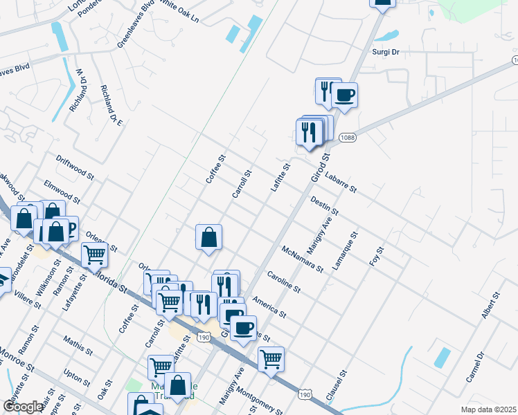 map of restaurants, bars, coffee shops, grocery stores, and more near 2094 Dupard Street in Mandeville