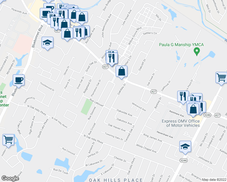 map of restaurants, bars, coffee shops, grocery stores, and more near 1720 Rue Crozat in Baton Rouge