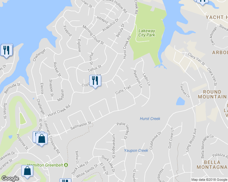 map of restaurants, bars, coffee shops, grocery stores, and more near 519 Cutty Trail in Austin