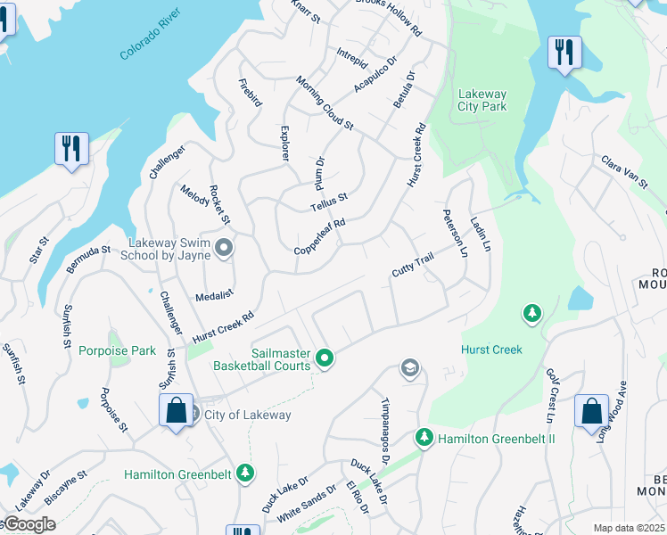 map of restaurants, bars, coffee shops, grocery stores, and more near 220 Hurst Creek Road in Lakeway
