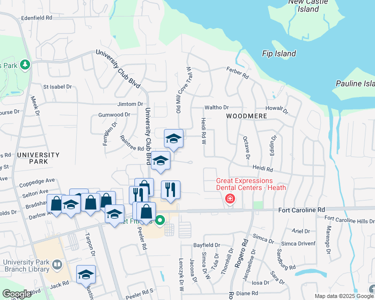 map of restaurants, bars, coffee shops, grocery stores, and more near 3925 Athore Drive in Jacksonville
