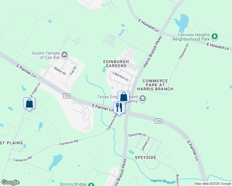 map of restaurants, bars, coffee shops, grocery stores, and more near 12408 Granton Cove in Austin