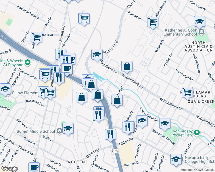 map of restaurants, bars, coffee shops, grocery stores, and more near 9024 Northgate Boulevard in Austin