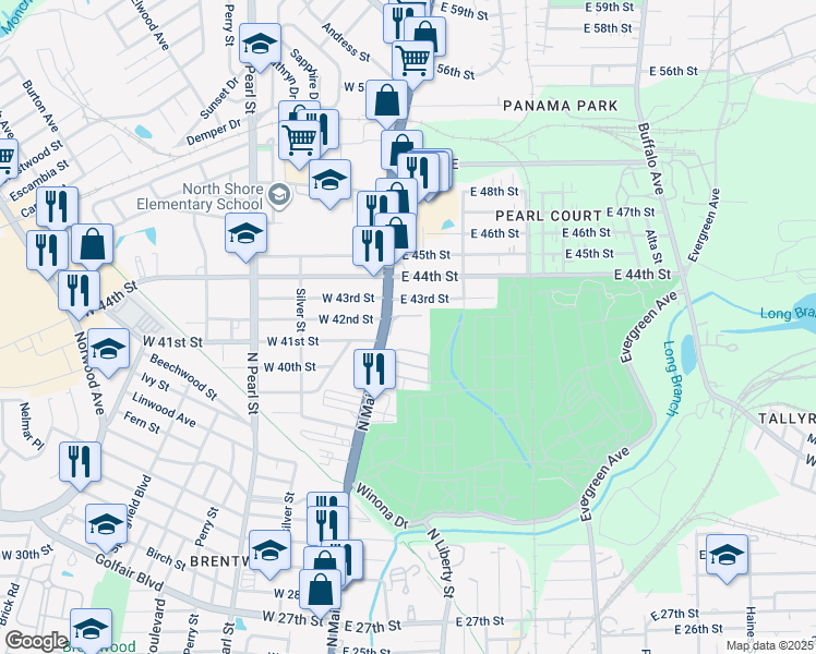 map of restaurants, bars, coffee shops, grocery stores, and more near 5035 North Main Street in Jacksonville