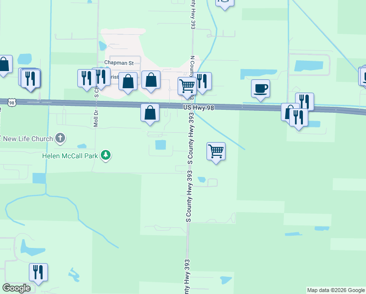map of restaurants, bars, coffee shops, grocery stores, and more near 105 Edgewood Terrace in Santa Rosa Beach