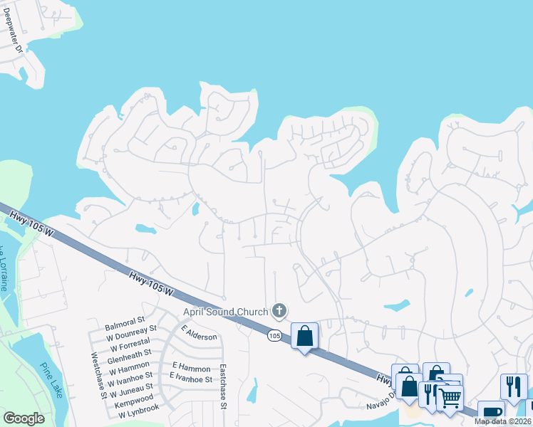 map of restaurants, bars, coffee shops, grocery stores, and more near 101 Lakeview Terrace in Montgomery