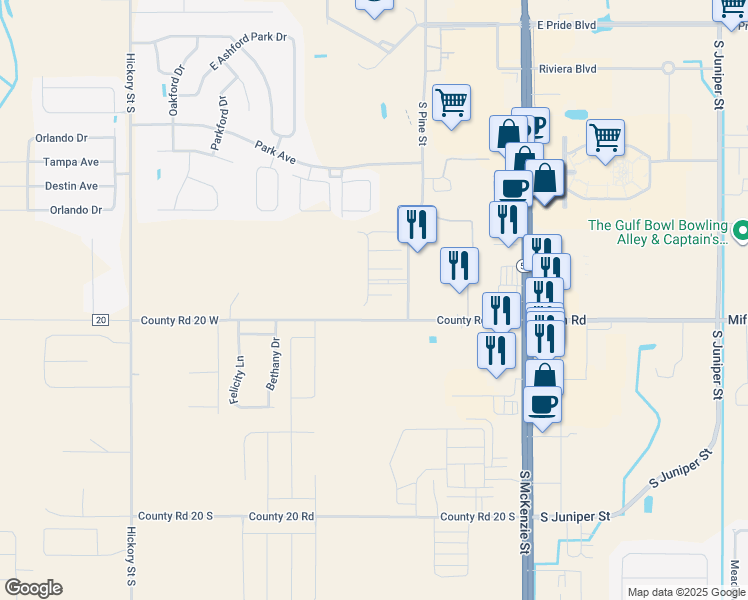 map of restaurants, bars, coffee shops, grocery stores, and more near 2002 Shelene Way in Foley