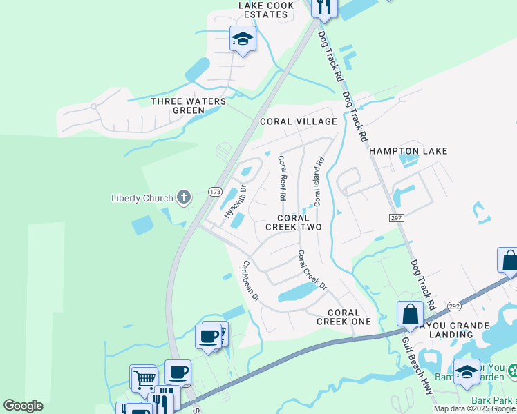 map of restaurants, bars, coffee shops, grocery stores, and more near 133 Windward Court in Pensacola