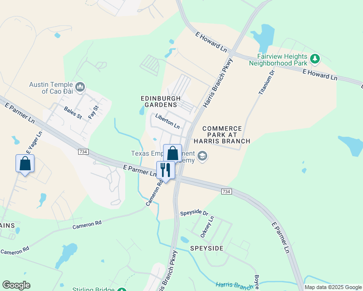 map of restaurants, bars, coffee shops, grocery stores, and more near 5733 Clyde Lane in Austin
