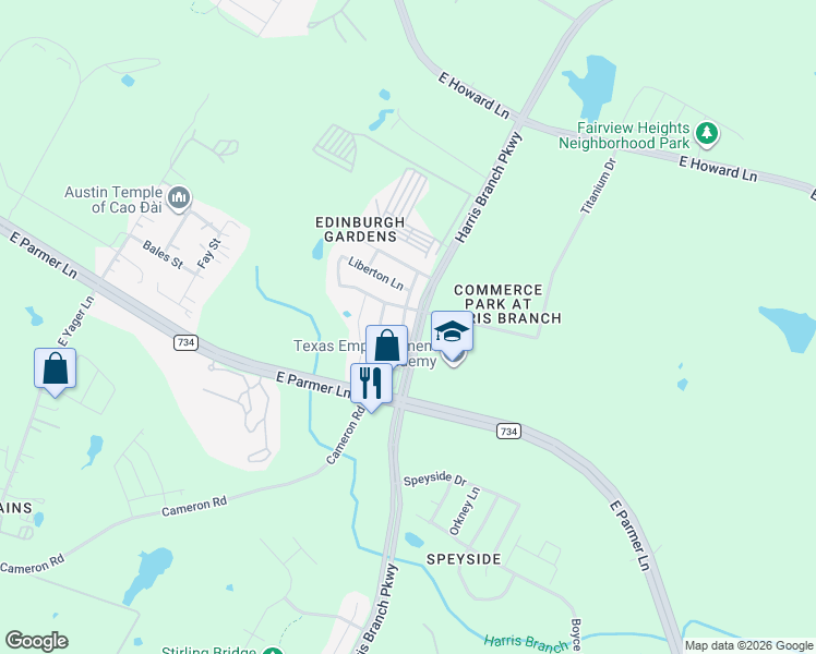 map of restaurants, bars, coffee shops, grocery stores, and more near 5733 Clyde Lane in Austin