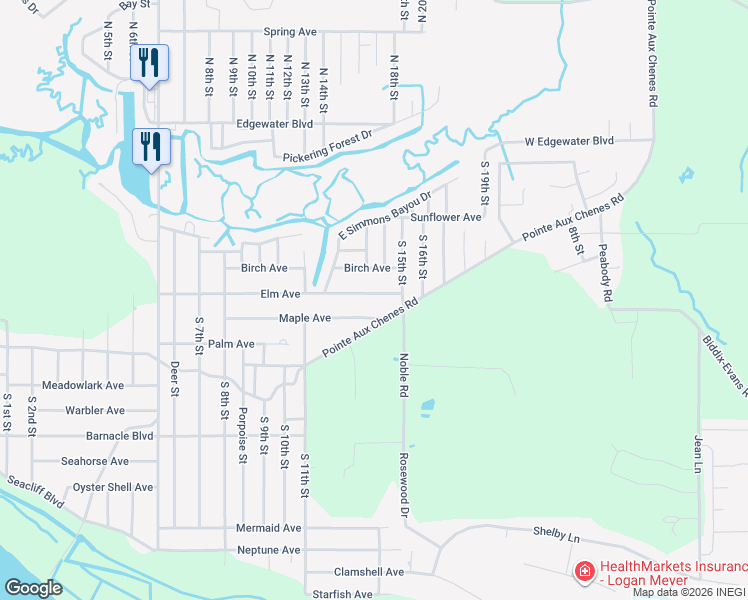 map of restaurants, bars, coffee shops, grocery stores, and more near 8500 Maple Ave in Ocean Springs