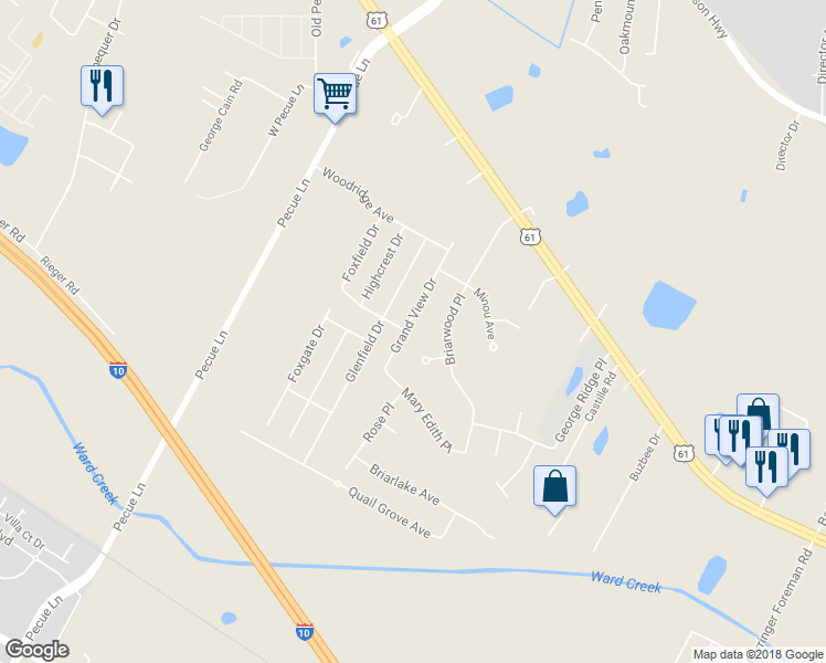 map of restaurants, bars, coffee shops, grocery stores, and more near 8655 Grand View Drive in Baton Rouge