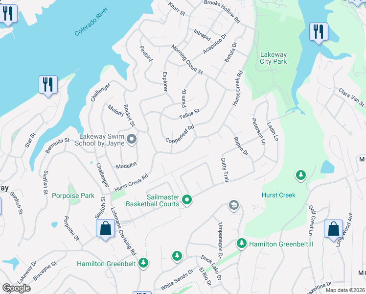 map of restaurants, bars, coffee shops, grocery stores, and more near 209 Hurst Creek Road in Lakeway
