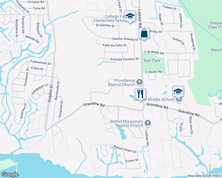 map of restaurants, bars, coffee shops, grocery stores, and more near 2500-2552 Azalea Trail in Gautier