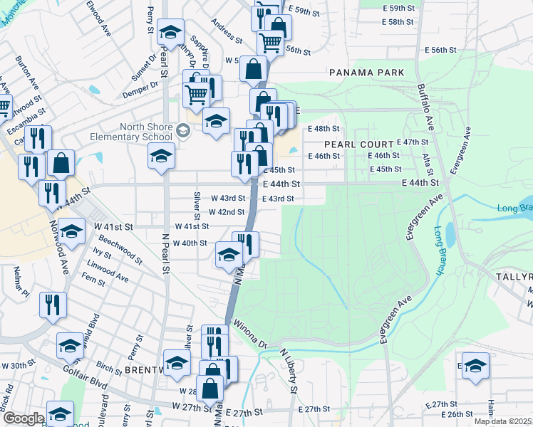 map of restaurants, bars, coffee shops, grocery stores, and more near 5175 North Main Street in Jacksonville