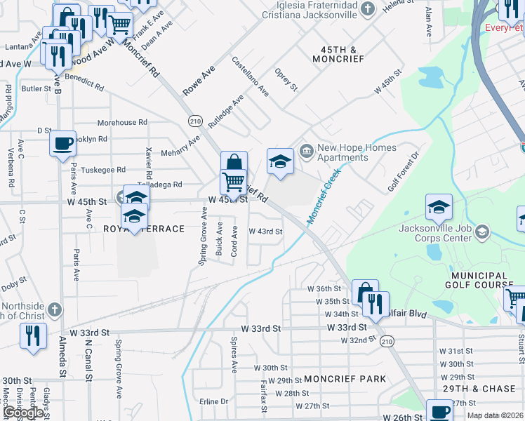 map of restaurants, bars, coffee shops, grocery stores, and more near 1759 West 43rd Street in Jacksonville