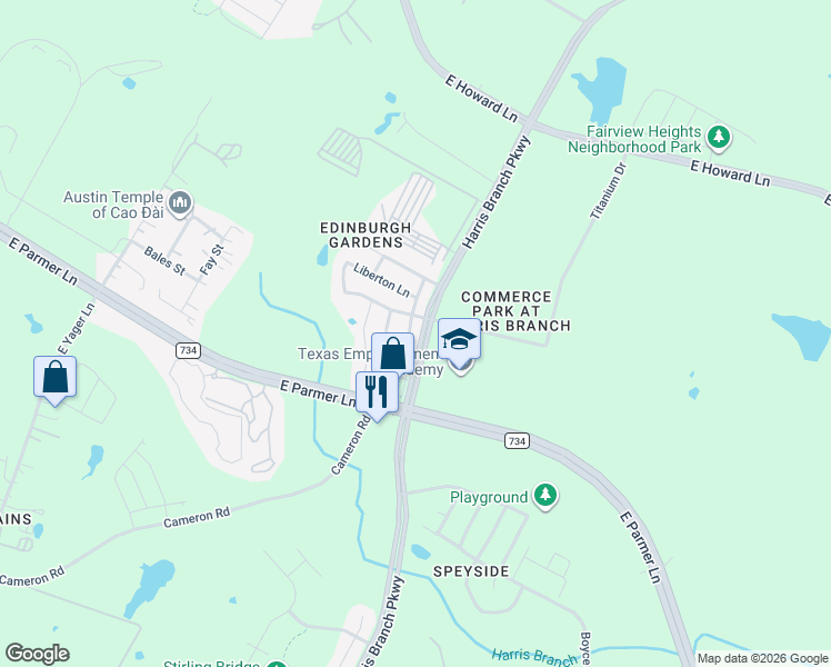 map of restaurants, bars, coffee shops, grocery stores, and more near 5733 Clyde Lane in Austin