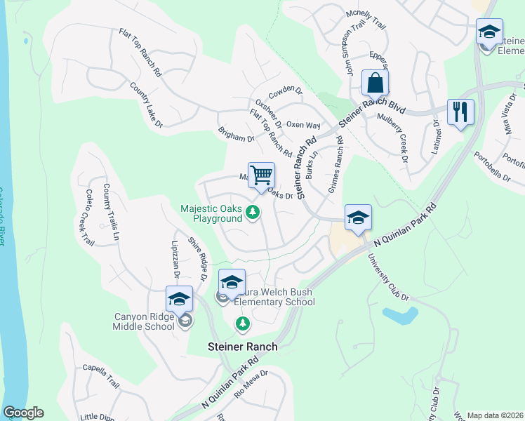map of restaurants, bars, coffee shops, grocery stores, and more near 2928 Persimmon Valley Trail in Austin