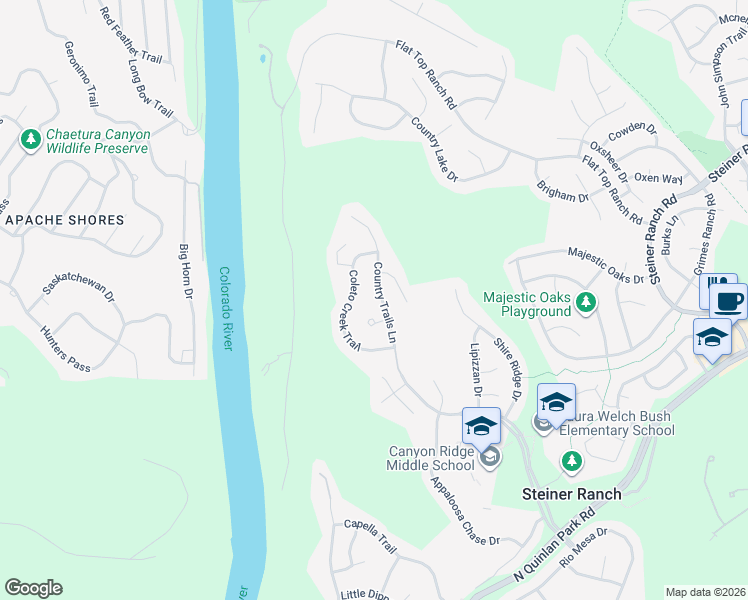 map of restaurants, bars, coffee shops, grocery stores, and more near 2204 Persimmon Ridge Court in Austin