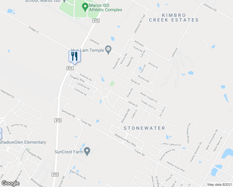 map of restaurants, bars, coffee shops, grocery stores, and more near 11920 Jamie Drive in Manor