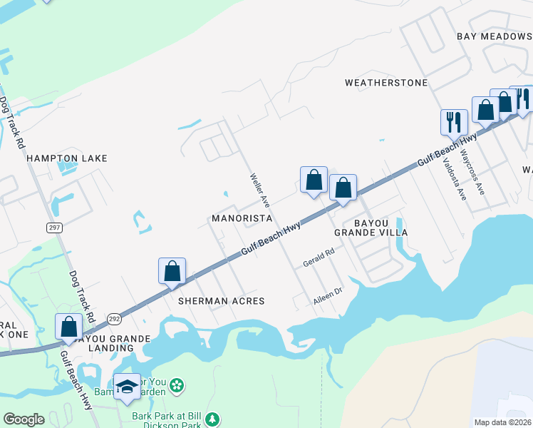 map of restaurants, bars, coffee shops, grocery stores, and more near 8902 Mars Drive in Pensacola