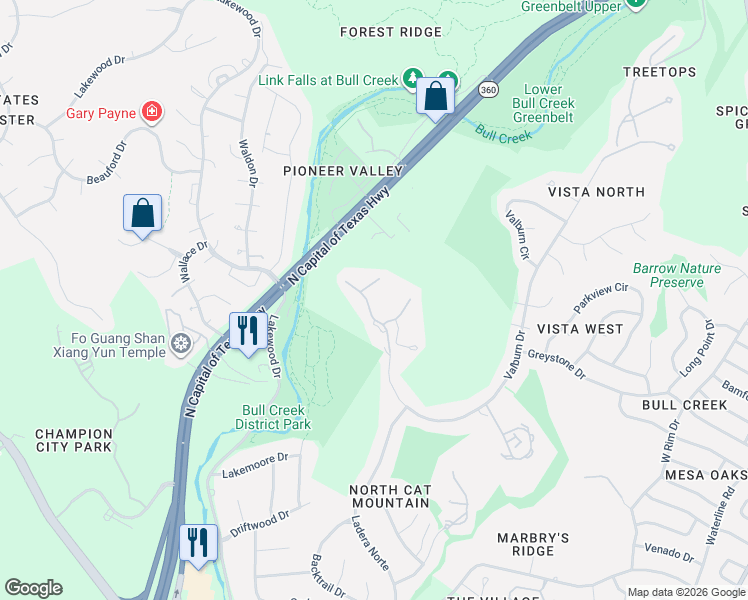 map of restaurants, bars, coffee shops, grocery stores, and more near 6800 Valburn Drive in Austin