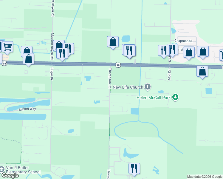 map of restaurants, bars, coffee shops, grocery stores, and more near 34 Woodshire Drive in Santa Rosa Beach