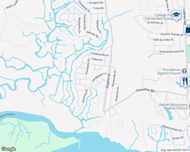 map of restaurants, bars, coffee shops, grocery stores, and more near 2004 Sandpiper Ln in Gautier