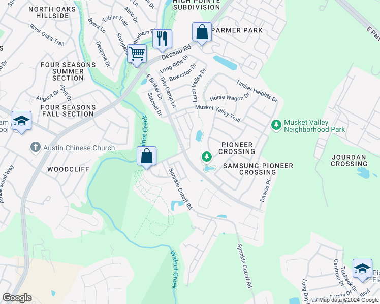 map of restaurants, bars, coffee shops, grocery stores, and more near 1505 Roseburg Drive in Austin