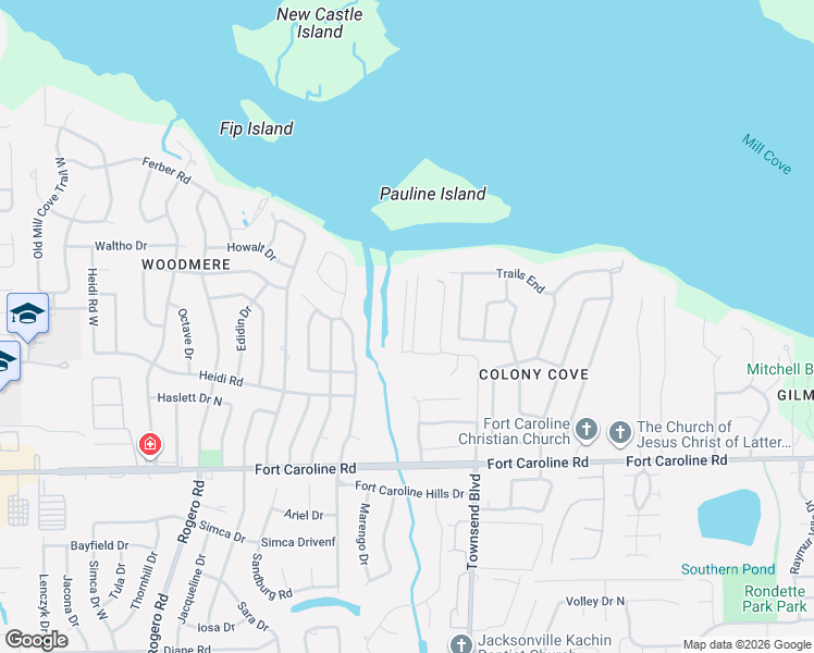 map of restaurants, bars, coffee shops, grocery stores, and more near 3925 Shady Lane in Jacksonville